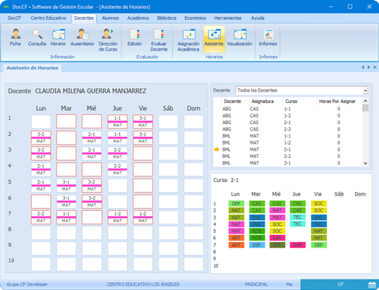Plataforma DocCF • Asignación de Horarios Escolares, Gestión de Clases e Informes