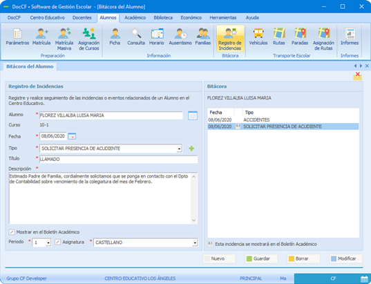 Plataforma DocCF • Registro de Incidencias Escolares del Estudiante, Gestión de Observaciones Académicas y Disciplinarias