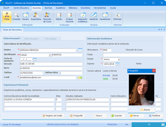 Plataforma DocCF • Gestión de Docentes, Ficha de Información del Personal y Académica del Docente