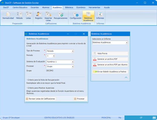 Plataforma DocCF • Generación de Boletines Académicos para Padres e Informes de Desempeño