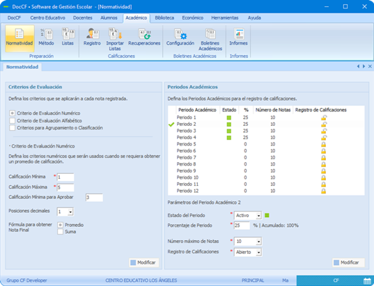 Plataforma DocCF • Configuración de Sistema de Evaluación Académico