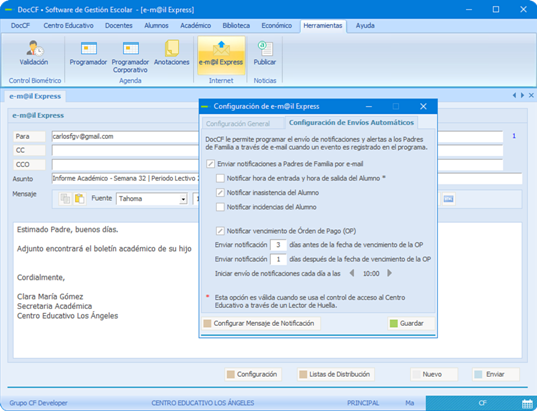 Plataforma DocCF • Envío Programado de Notificaciones a Padres